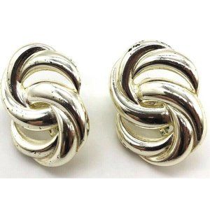 Napier Vintage Silver Tone Knot Ribbon Clip On Earrings